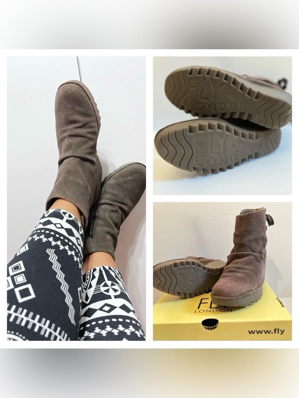 Fly London YAMA suede Ankle boots in color sludge Sz 6-6.5